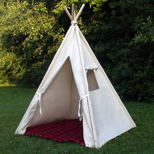 Kids Canvas Teepee, Five Great Sizes, Indoor Tent, Can Include Window, Mat and Personalized Banner