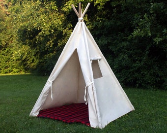 Kids Canvas Teepee, Indoor Kids Play Tent, Five Size Choices, Can Include Window, Mat and Personalized Banner