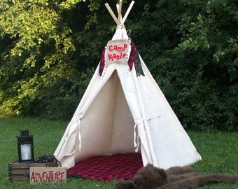 Kids Canvas Teepee Tent  With Window, Mat and Personalized Banner, FIVE Sizes