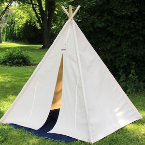 Large Tall, XL or XXL Natural Canvas Kids Teepee, Three Sizes, Can Include Window and Mat, 7 or 8 foot poles, Large Play Tents image 4