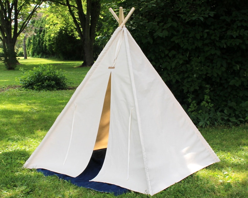 Large Tall, XL or XXL Natural Canvas Kids Teepee, Three Sizes, Can Include Window and Mat, 7 or 8 foot poles, Large Play Tents image 4