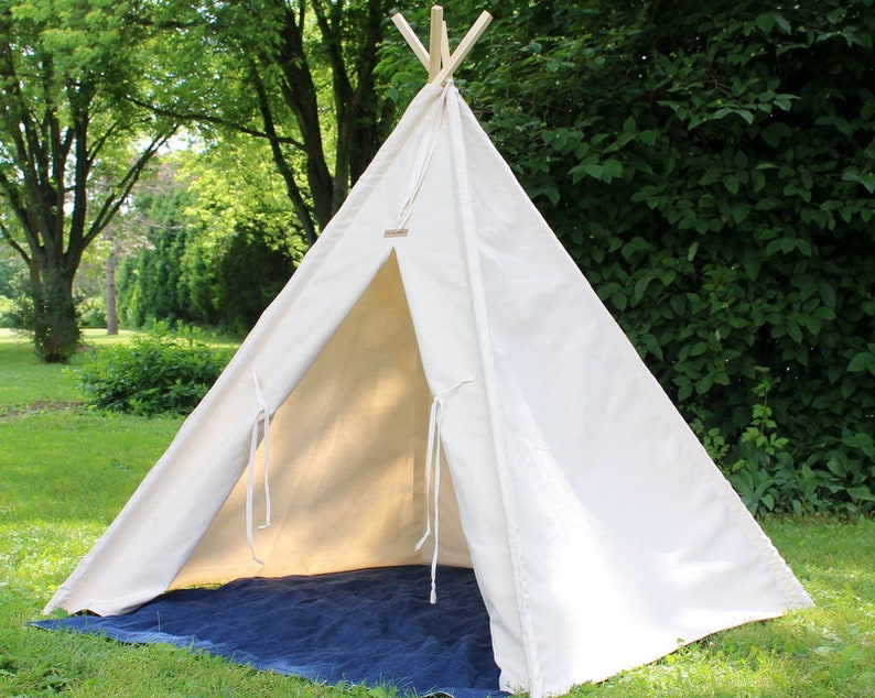 Large Tall, XL or XXL Natural Canvas Kids Teepee, Three Sizes, Can Include Window and Mat, 7 or 8 foot poles, Large Play Tents image 6