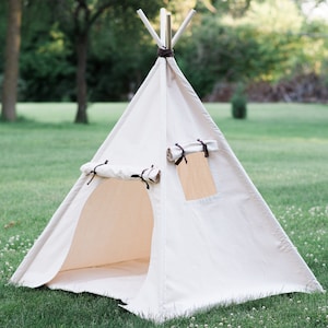 Kids Canvas Teepee Play Tent with Roll Up Door and Window, Fully Assembled