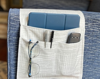 3 Pocket Chair Caddy Remote Control Caddy, Light Gray, hold your glasses, cell phone, couch caddy, living room organizer