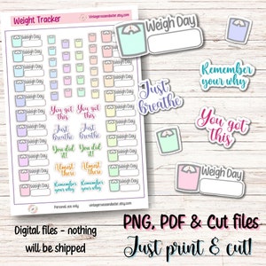 Druckbare Gewichtsverlust Planer Aufkleber, funktionale Gewichtsverlust Journal Aufkleber, druckbare Gewichtsverlust Tracker Aufkleber, Wellness Journal