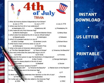 4th of July Trivia, July 4th Trivia Game, Patriotic Trivia, 4th of July Activity, BBQ Games, 4th of July Games, Memorial Day Games