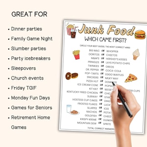 Junk Food Which Came First Trivia Game, Trivia Game Night, Ice Breaker Games, Games for the Elderly, Sleepover Games, Game for Seniors image 5