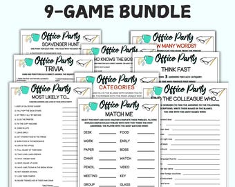 Bundel met kantoorfeestspellen, kantoorspeurtocht, kantoortrivia, kantoorspellen, ijsbrekerspellen, teambuildingspellen, spellen op de werkplek
