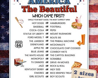 America the Beautiful, cosa è venuto prima, giochi rompighiaccio, giochi per anziani, quiz del Memorial Day, giochi del 4 luglio, America 250, 250° anniversario
