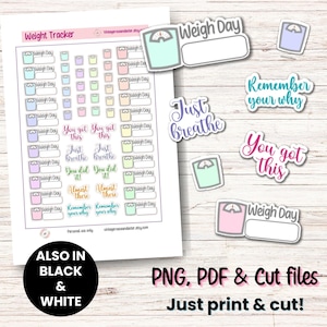 Printable weight loss planner stickers, functional weight loss journal stickers, printable weight loss tracker stickers, wellness journal