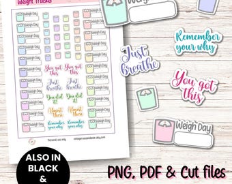 Printable weight loss planner stickers, functional weight loss journal stickers, printable weight loss tracker stickers, wellness journal