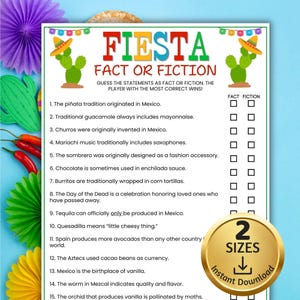 Fiesta Fact or Fiction Taco Party Game, Cinco de Mayo Games, Ice Breaker Games, Family Reunion Games, Office Party Games, Final Fiesta