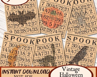 Vintage Printable Halloween Bingo Cards, Vintage Spooky Collage Sheet, Junk Journal Scrapbook, Digital Ephemera, Witch Journal H1