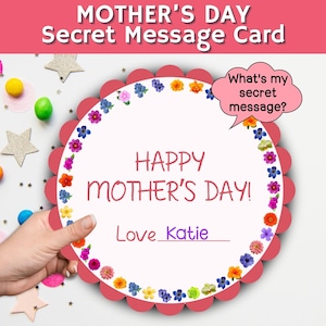 Mother's Day Flower Decoder Craft, Printable Mothers Day Secret Message Card, Sentimental Gift for Mom, Flower Puzzle, Mothers Day Activity