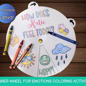Editable Spinner Wheel Coloring Activity, Feelings Wheel for Calm Down Corner, Emotion Wheel Printable, Preschool Color Activity