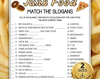 Junk Food Match the Slogans Trivia Game, Trivia Game Night, Ice Breaker Games, Games for the Elderly, Sleepover Games, Game for Seniors