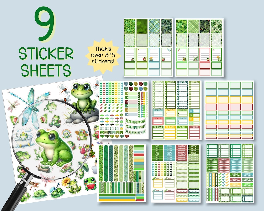 Printable Froggy Sticker Sheets for ECLP, Frog Stickers, Dragonfly ...