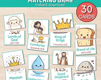 PRINTABLE Names of Jesus Matching Game, Morning Basket Preschool Bible Game, Bible Games for Kids, Toddler Curriculum, Montessori Materials