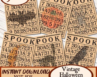 Vintage Printable Halloween Bingo Cards, Vintage Spooky Collage Sheet, Junk Journal Scrapbook, Digital Ephemera, Witch Journal H1