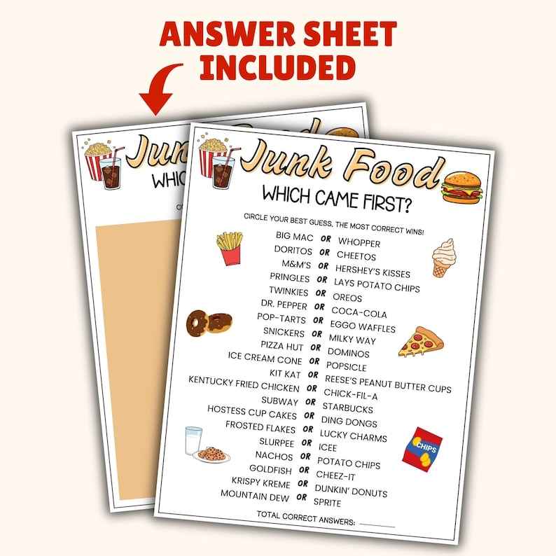 Junk Food Which Came First Trivia Game, Trivia Game Night, Ice Breaker Games, Games for the Elderly, Sleepover Games, Game for Seniors image 3