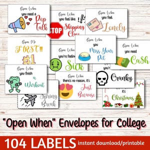 Open When Envelopes for College Students,Open When Envelopes Printable,Open When Envelopes College,College Care Package,Son Going to College