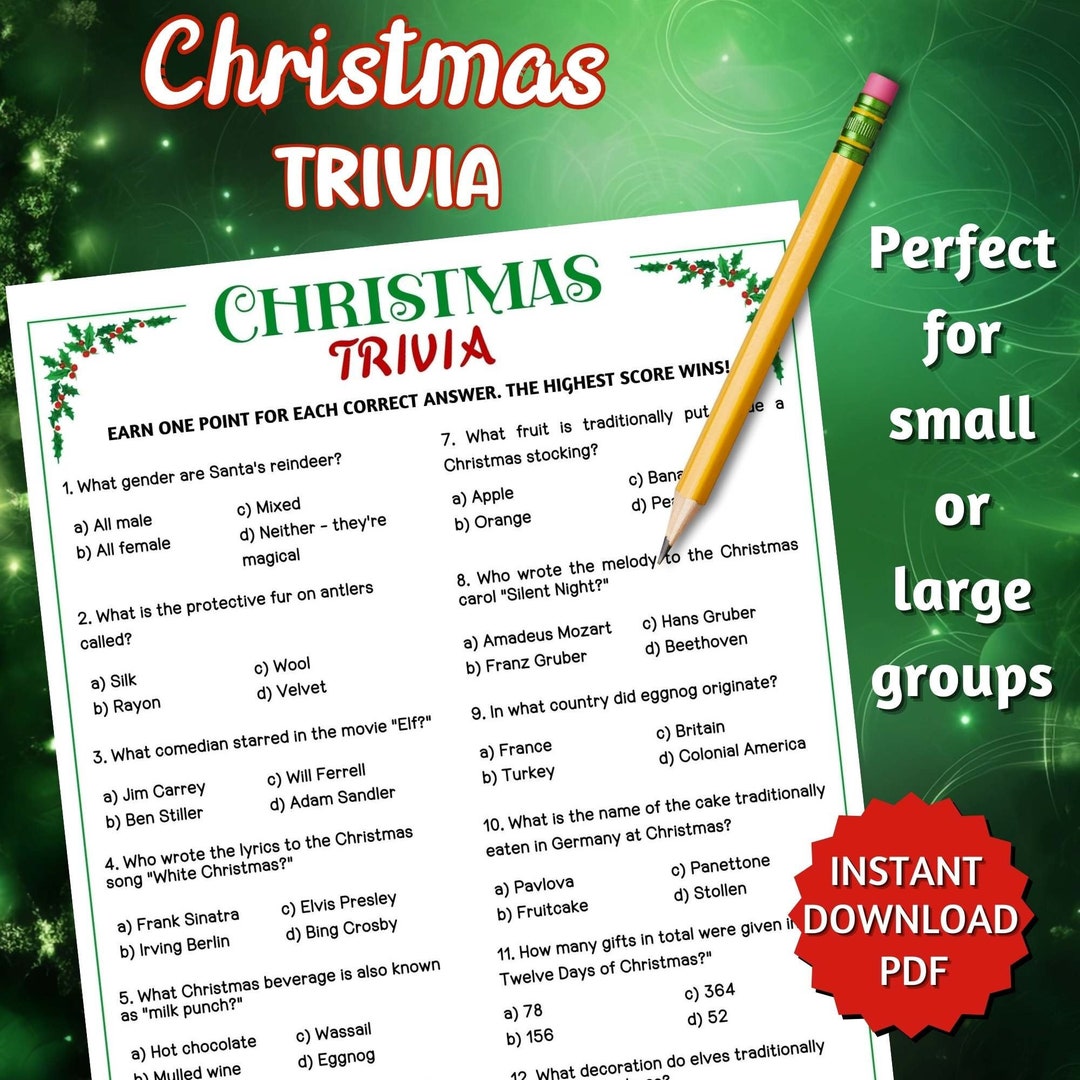 Christmas Trivia, Holiday Trivia, Christmas Trivia Party Games