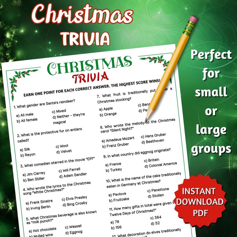 Christmas Trivia, Holiday Trivia, Christmas Trivia Party Games