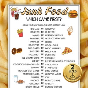 Junk Food Which Came First Trivia Game, Trivia Game Night, Ice Breaker Games, Games for the Elderly, Sleepover Games, Game for Seniors