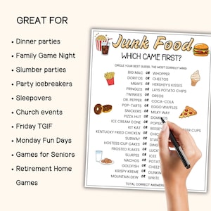 Junk Food Which Came First Trivia Game, Trivia Game Night, Ice Breaker Games, Games for the Elderly, Sleepover Games, Game for Seniors image 5