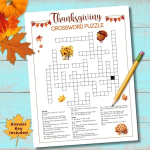 Crucigrama de Acción de Gracias, Trivia de Acción de Gracias, Juegos para romper el hielo, Juegos imprimibles de Acción de Gracias, Juegos de Acción de Gracias con amigos, Crucigrama imagen 1