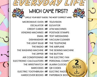 Everyday Life Which Came First Trivia Game, Trivia Game Night, Ice Breaker Games, Senior Games, Sleepover Games, Games for Seniors