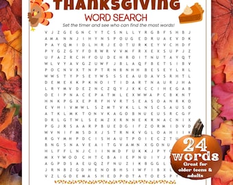 Thanksgiving Word Search, Thanksgiving Games for Adults, Senior Games, Family Reunion Games, Thanksgiving Trivia, Ice Breaker Games