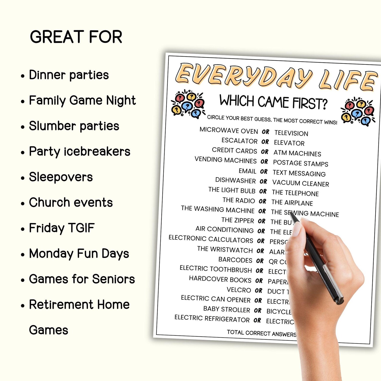 Everyday Life Which Came First Trivia Game, Trivia Game Night, Ice ...