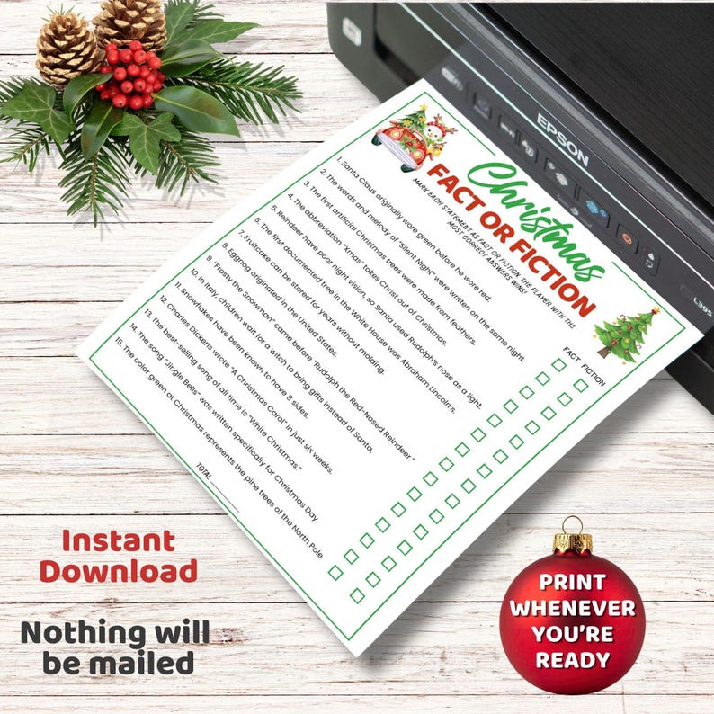 Christmas Fact or Fiction Game, Christmas Trivia Ice Breaker Games Trivia Night, Sleepover Games, Christmas Games for Seniors Christmas Quiz image 5