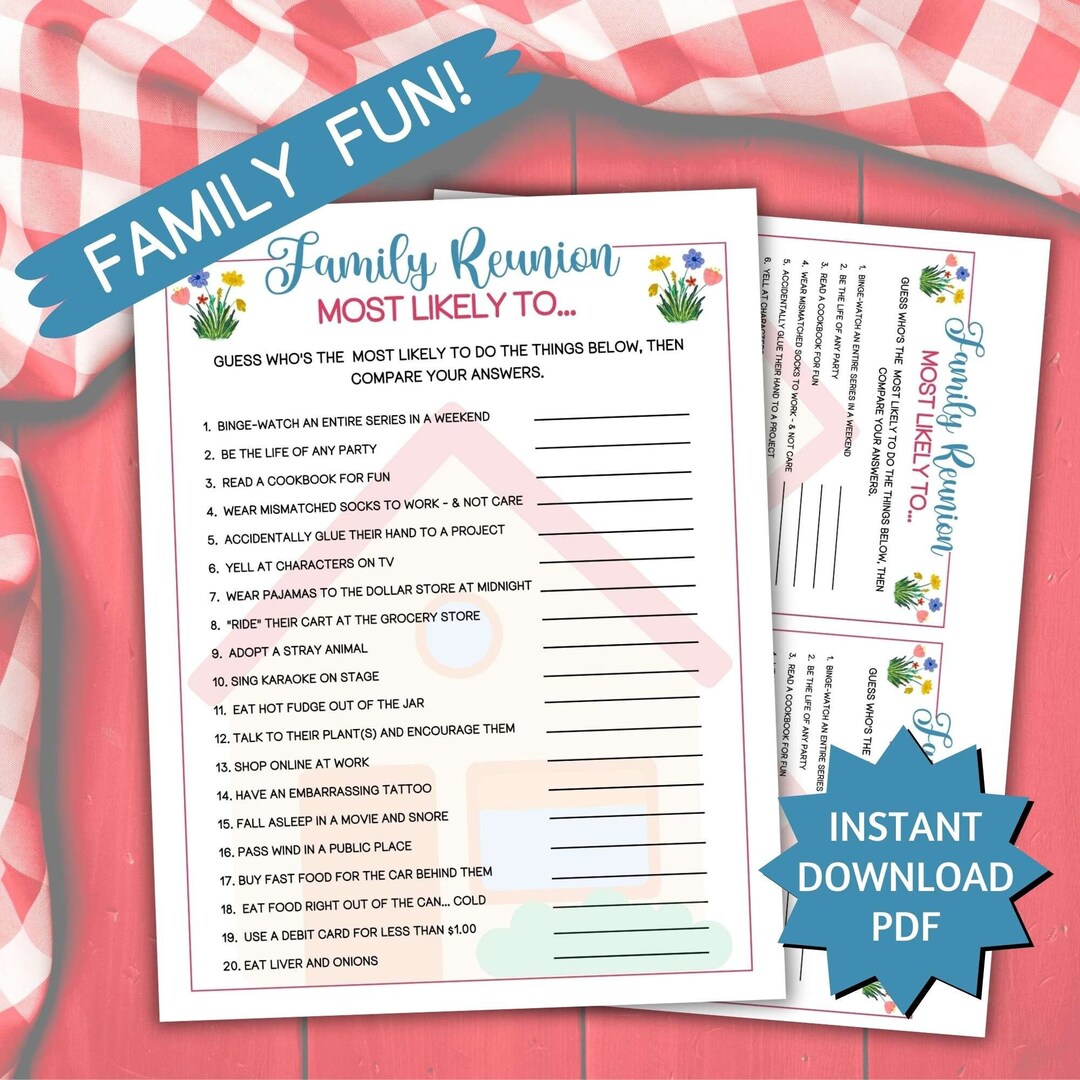 Family Reunion Most Likely to Game, Family Reunion Games, Fun Family Icebreaker Game, Family Fun