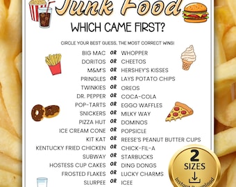 Junk Food Which Came First Trivia Game, Trivia Game Night, Ice Breaker Games, Games for the Elderly, Sleepover Games, Game for Seniors