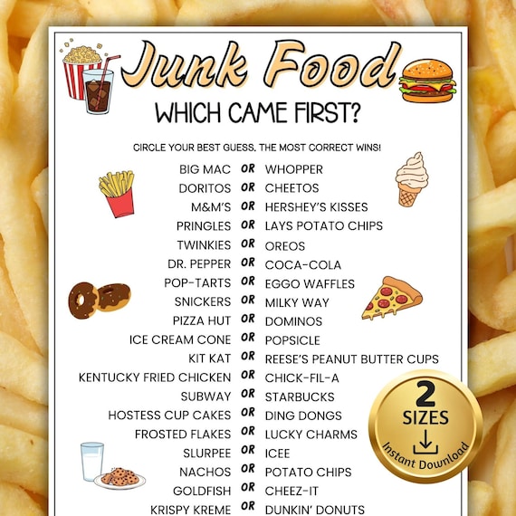 Junk Food Which Came First Trivia Game, Trivia Game Night, Ice Breaker Games, Games for the Elderly, Sleepover Games, Game for Seniors