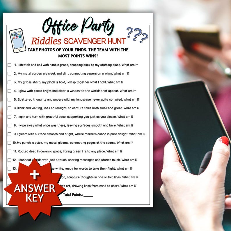 Work Shop Riddles Office Scavenger Hunt Riddles Game, Photo Scavenger Hunt, Team Building ...