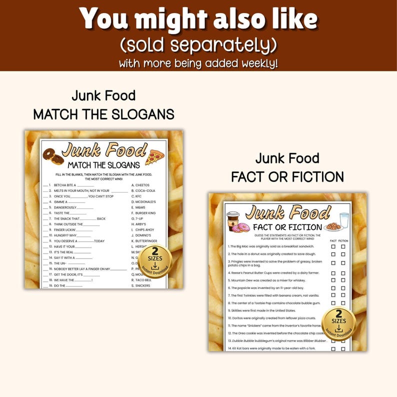 Junk Food Which Came First Trivia Game, Trivia Game Night, Ice Breaker Games, Games for the Elderly, Sleepover Games, Game for Seniors image 7