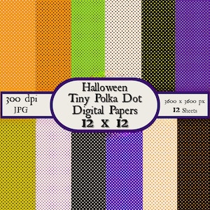 Halloween Scrapbook Papers 12X12, Polka Dot Digital Paper for Halloween, Halloween Junk Journal Paper, Halloween Digital Papers H1