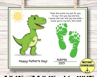 Fathers Day Dinosaur Footprint Poem, Newborn Keepsake, Dinosaur