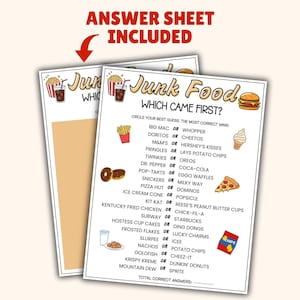 Junk Food Which Came First Trivia Game, Trivia Game Night, Ice Breaker Games, Games for the Elderly, Sleepover Games, Game for Seniors image 3