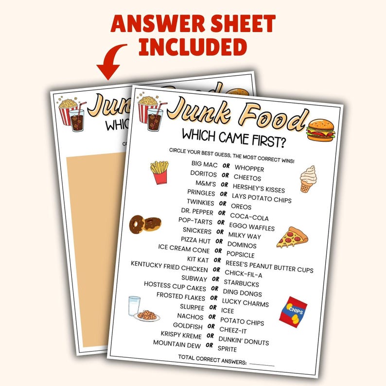 Junk Food Which Came First Trivia Game, Trivia Game Night, Ice Breaker Games, Games for the Elderly, Sleepover Games, Game for Seniors image 3