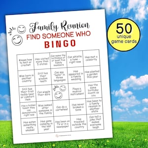 Family Reunion BINGO Find Someone Who, Icebreaker Games, Human Bingo, Find the Relative, Family Games for Large Group, Reunion Activities