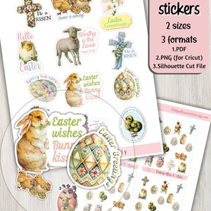 Vintage Printable Easter Stickers, Mini Planner Stickers, Print and Cut Stickers Cricut, Easter Printables, Christian Planner Stickers