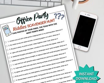 Office Scavenger Hunt Riddles Game, Photo Scavenger Hunt, Team Building Activity, Workplace Games, Office Games, Icebreaker Games for Work