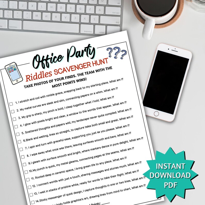 Workplace Riddles Printer Office Scavenger Hunt Riddles Game, Photo Scavenger Hunt, Team Building ...