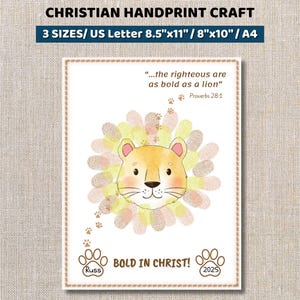Bold as a Lion Fingerprint Art, Sunday School Craft, Christian Kids Activity, Preschool Bible Craft, VBS Craft, Proverbs Activities for Kids