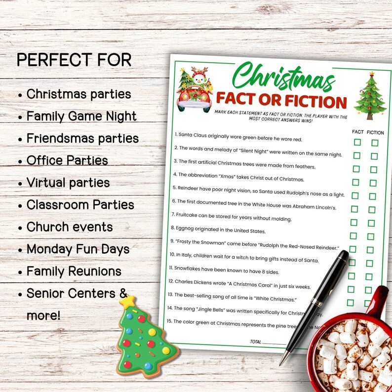 Christmas Fact or Fiction Game, Christmas Trivia Ice Breaker Games Trivia Night, Sleepover Games, Christmas Games for Seniors Christmas Quiz image 3