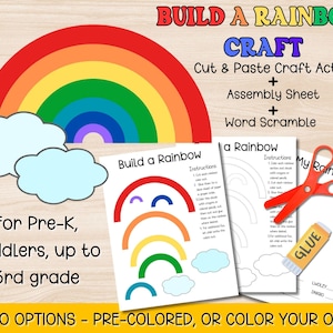 Atividade de colorir com recorte e colagem para construir um arco-íris, imprimível do Dia da Terra, decoração para jardim de infância, pré-escola e sala de aula, atividades para a pré-escola